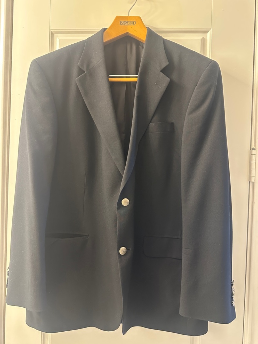 Lands' End Men's Black Sport Coat with Silver Buttons